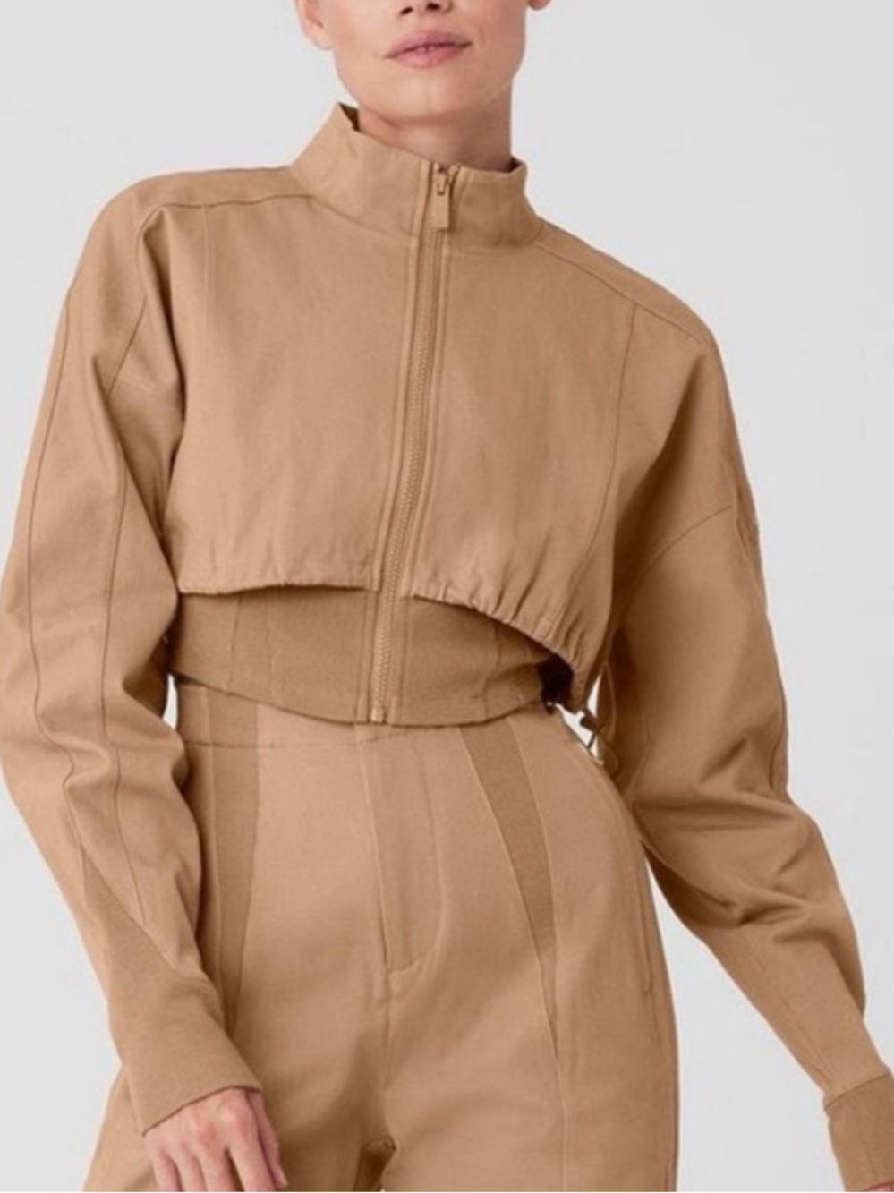 ALO Yoga Cropped Jacket in Camel Taupe